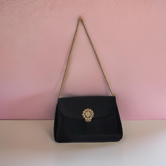 Saks Fifth Avenue Handbags - Saks Fifth Avenue vintage black satin back with gold & crystal closure